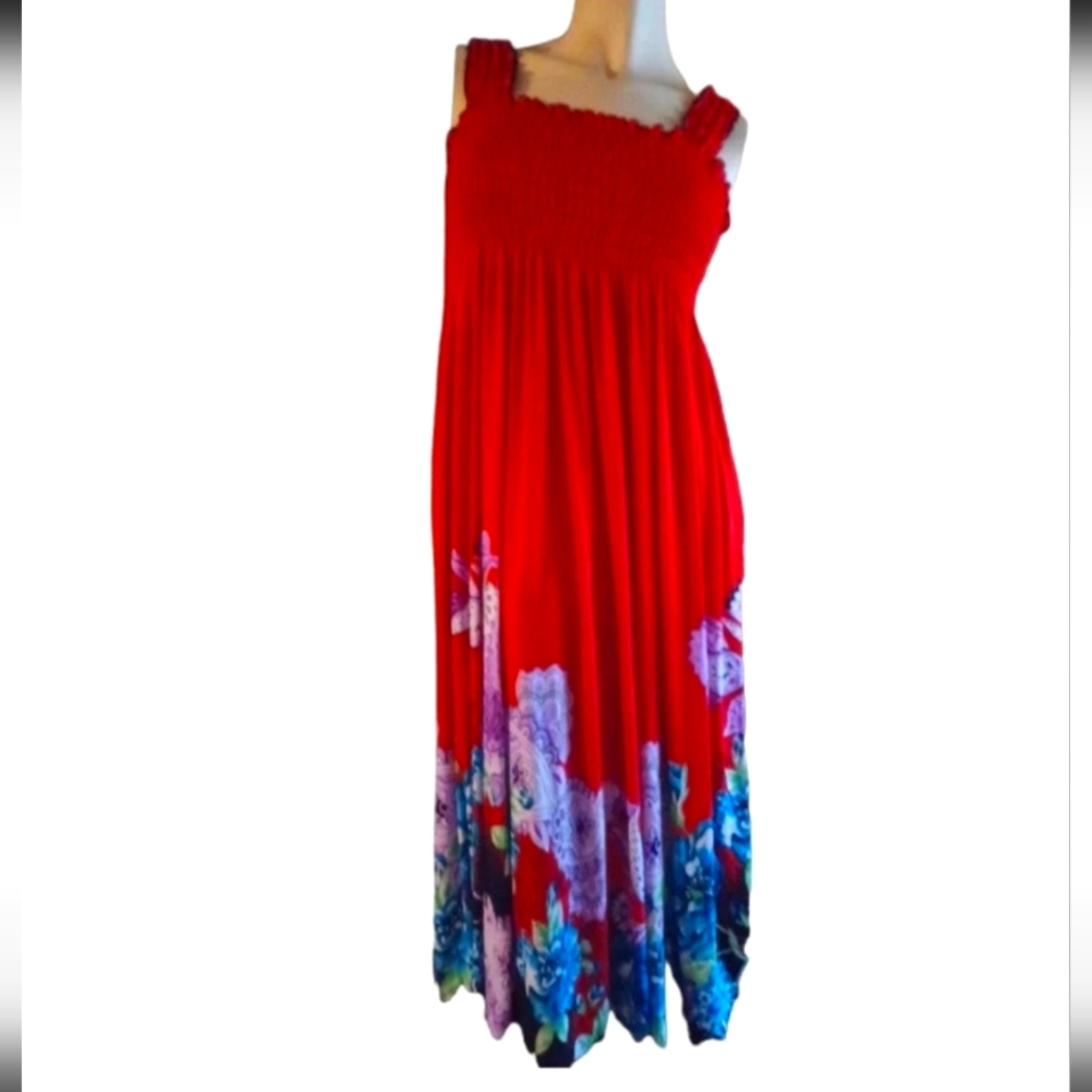 Elegant Red Floral Maxi Dress